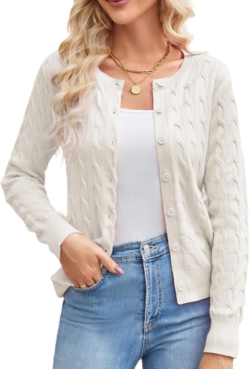Women’s Cable Knit Cropped Cardigan Sweaters